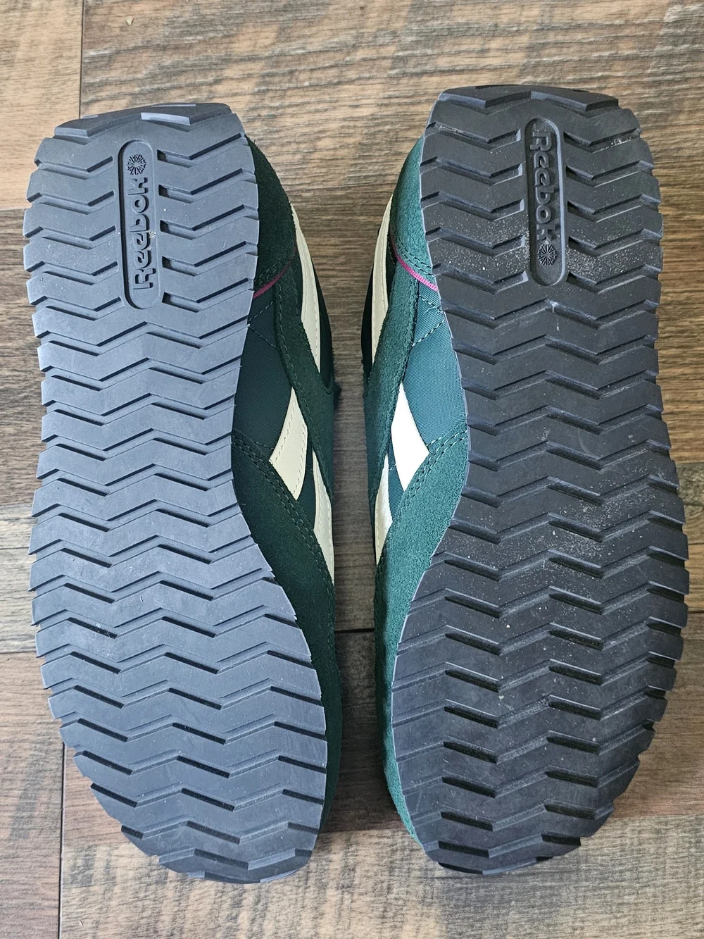 Reebok Green and White Sneaker with Maroon Logo Text